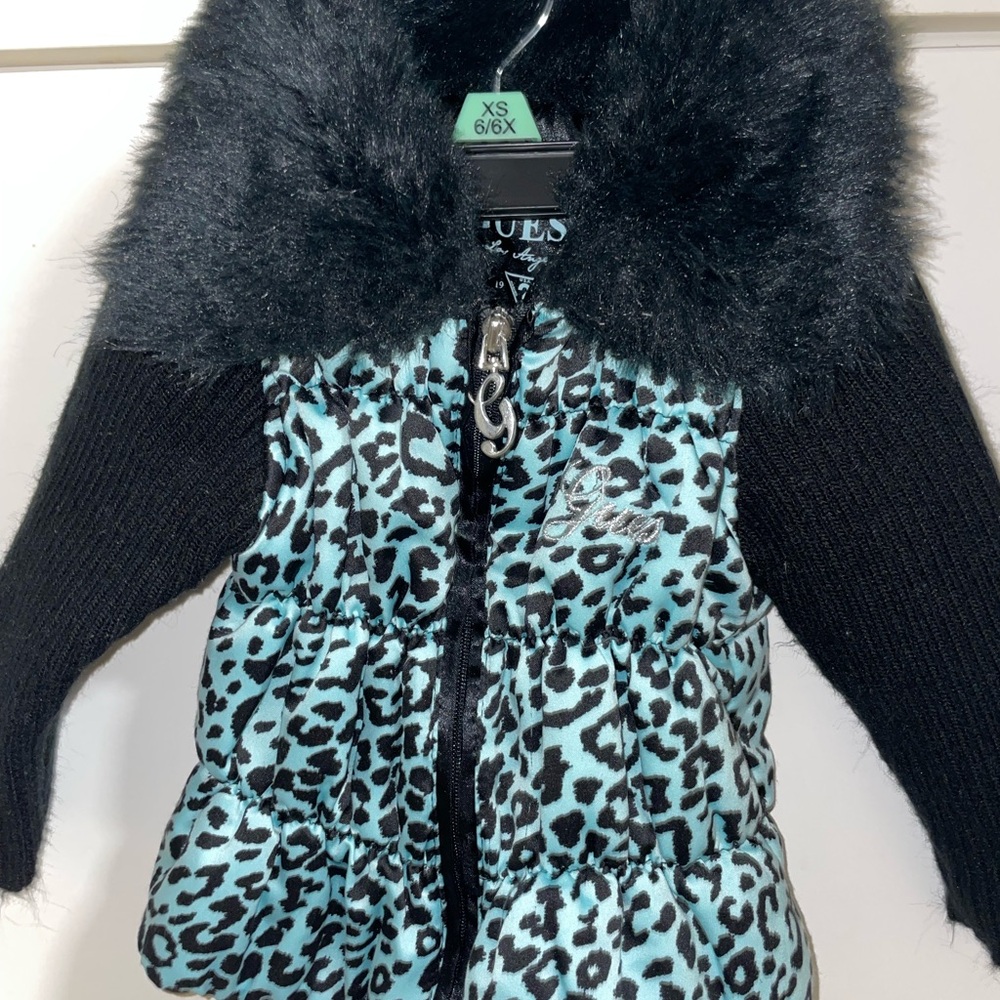 12M Baby Girl Guess Black and Blue Leopard Print Puffer